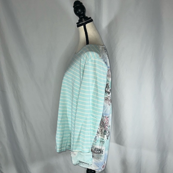 Joules Mixed Media Top Blue White Stripes French Market Women's Size 14 - Picture 2 of 11